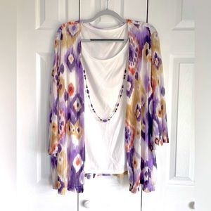 Alfred Dunner Purple & Coral Layered Top with Beaded Necklace Size 2X